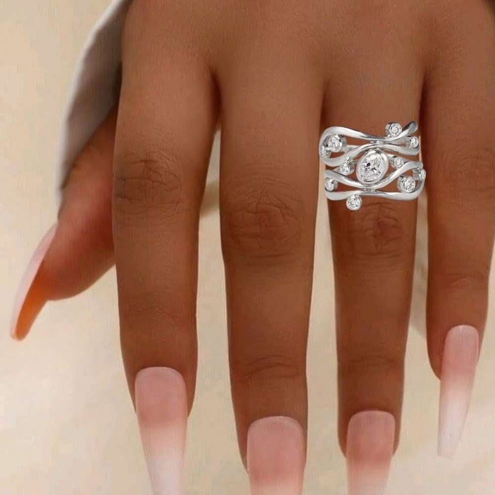 Diamond  Silver Stack Ring